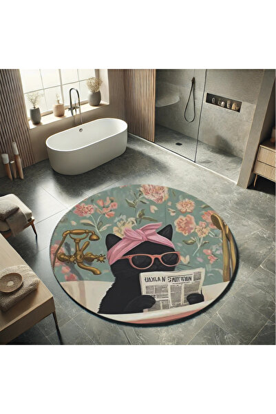 Rugs Modern Halı Alya Koleksiyonu Gazete Okuyan Kedi Detaylı Dokuma Taban Yuv...