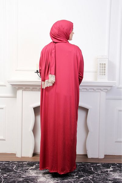 Defka Women's Modest Prayer Dress with Half Zip Head Scarf Lace