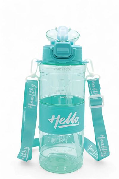 froyalife Quality Hello Straw Bottle - Daily Sports Water Bottle - School Children's Water Bottle with Colorful Neck Strap 800 ml
