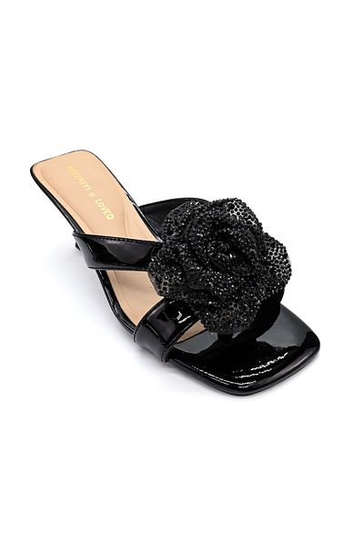 Tmall Women's Slippers, With Heels And Rhinestones, Made Of Eco-leather, 1161-8, Black