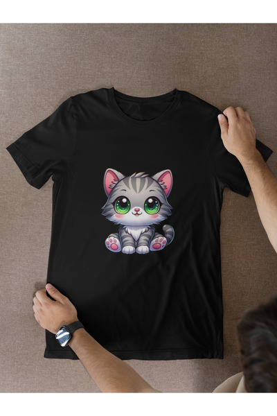 MAGORS لطيف القط المطبوعة القياسية المناسب طاقم الرقبة القطن الكبار المرأة وا...