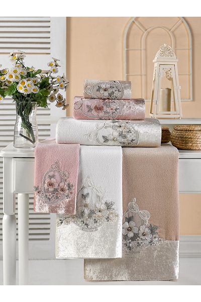 Durul Velvet Fancy Guipure Καλάθι Πετσέτας Χεριών Μοντέλο 50*90 cm 3 τμχ Pk