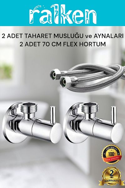 RALKEN Bidet Faucet Set 2 Pieces of Rod Sleeves Intermediate Faucet & Bidet Faucet and 2 Pieces of 70 cm Flex Hose
