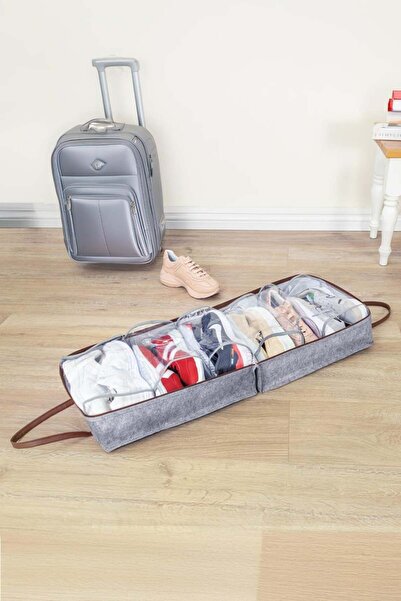 Hesaplı Kasa Shoe Travel Bag with Leather Handles, Gray, 35 X 22 X 40 cm
