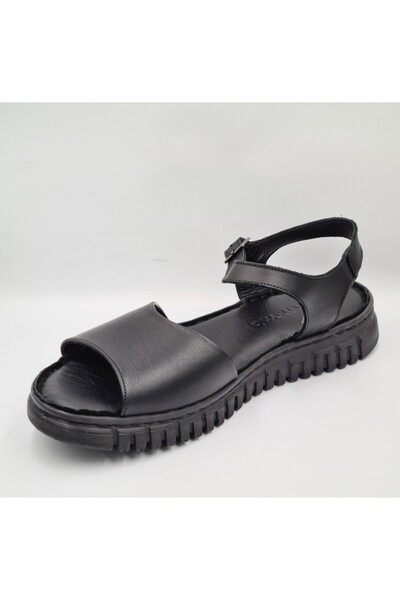 Mammamia D24Ys-1345 Black Faber Genuine Leather Anatomical Insole Women's Sandals