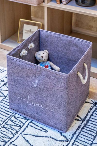 Hesaplı Kasa Felt Shelf Organizer, Shelf Organizer Storage Box, Gray, 30 X 30 X 30 Cm, 27 Liters