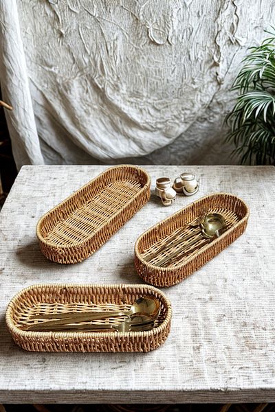 safestore Rattan Oval Kitchen Cutlery Organizer Spoon Holder Wicker Bread Basket Organizer