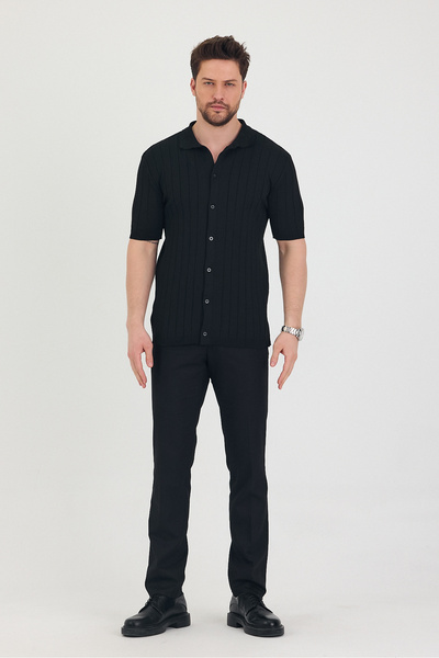 Tarz Cool Ανδρικό πλεκτό μπλουζάκι με λαιμόκοψη με λεπτομέρειες