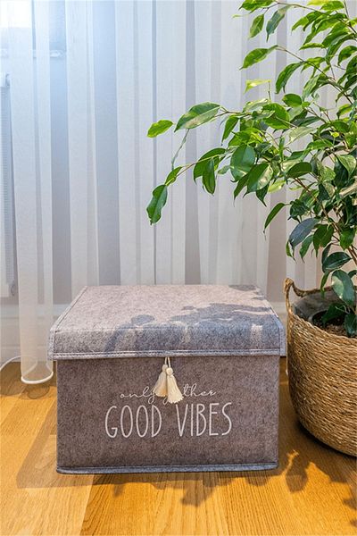 Hesaplı Kasa Mini Storage Box with Felt Lid Gray, 35 X 24 X 24 Cm, 20 Liters