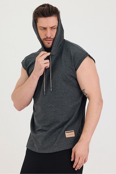Tarz Cool Φαρδύ μπλουζάκι Unisex με κουκούλα μηδενικό μανίκι