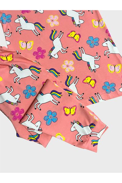 elmas kids Cotton Girl's Pajama Set Unicorn Butterfly Pattern Side Long / Six Short Sleeves