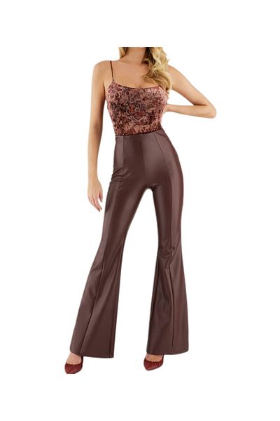 Guess GUESS SABELLLA PU FLARE women's burgundy trousers