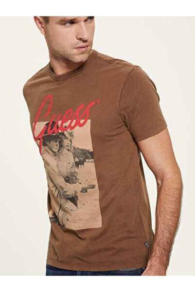 Guess SS BSC ICONIC PHOTO men's t-shirt brown