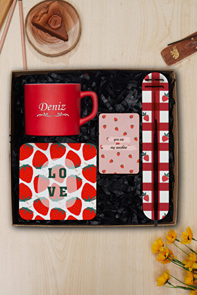 TrendHediye Kişiye Özel Kırmızı Kupa Bardakve Altlığı, Tütsü Seti, Magnet