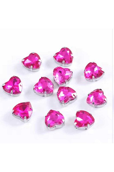 yiğit aksesuar 8 mm Case Strut Fuchsia Glass Heart Stone 20 Pieces