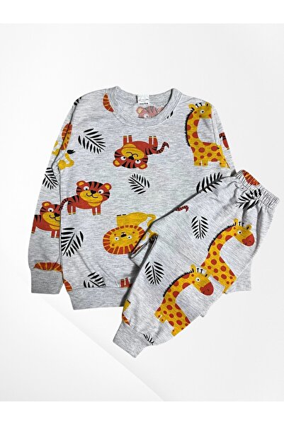 Pijamakids Set de pijamale sezoniere pentru băieți, din bumbac, gri, cu mânec...