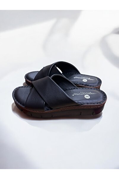 Cozi company Genuine Leather Full Orthopedic Soft Sole Black Women's Slippers