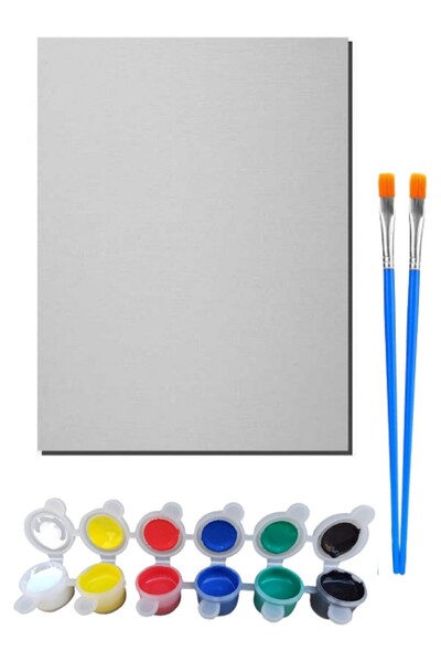 Lona Sanat Tual Seti 25x35 Tual 6 Renk Guaj Boya 2 No Fırça 7 No Firça Tv.s