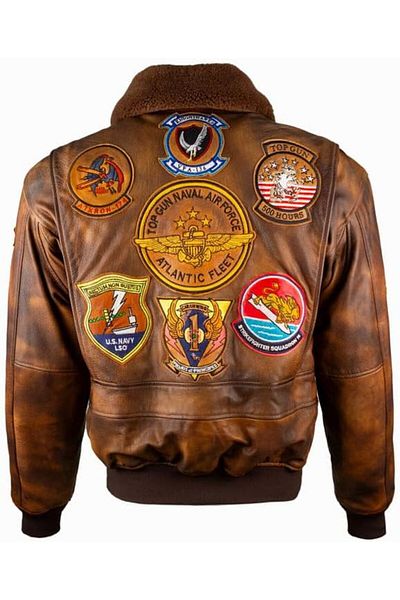TOP GUN TOP HOOK Men's Leather Bomber Jacket 100% Real Leather - Classic Military Style Jacket