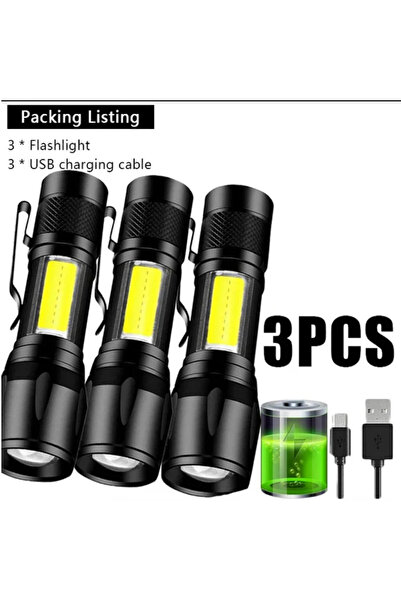 farissu Metal El Feneri Ultra Güçlü Usb Şarjlı 2500 Lumen 5w Cob Led Avcılık ...