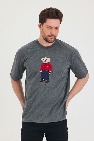 Tarz Cool Μπλουζάκι με λαιμόκοψη Oversize Teddy Bear με στάμπα casual unisex