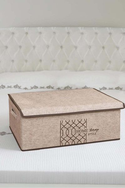 Hesaplı Kasa Multi-Purpose Base Storage Box with Felt Lid, Trash Can, Beige, 50 X 40 X 19 Cm, 38 Liters