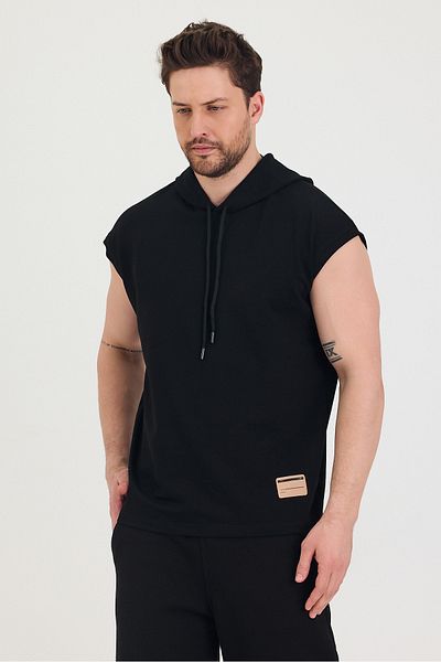 Tarz Cool Tricou oversize casual unisex cu glugă cu mânecă zero