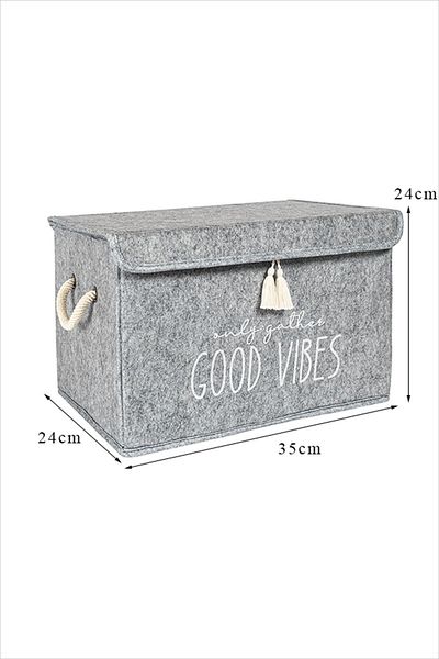 Hesaplı Kasa Mini Storage Box with Felt Lid Gray, 35 X 24 X 24 Cm, 20 Liters