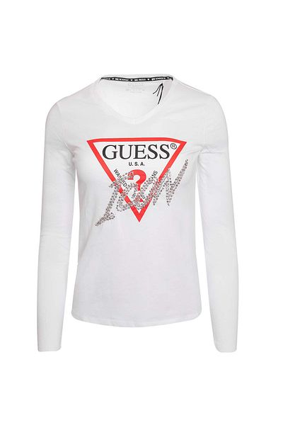 Guess Tricou dama LS VN ICON TEE alb
