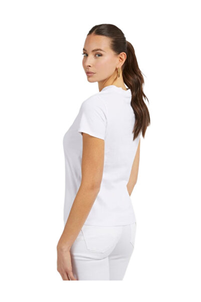 Guess Tricou alb de damă GUESS SS CLASSIC FIT LOGO