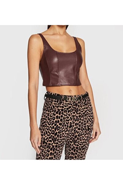 Guess GUESS SL SABELLLA PU TOP women's t-shirt brown