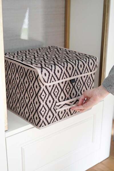 Hesaplı Kasa Bohe Kapaklı Kutu Mini, Çok Amaçlı Saklama Kutusu, 30 x 30 x 23 cm, 21 Litre