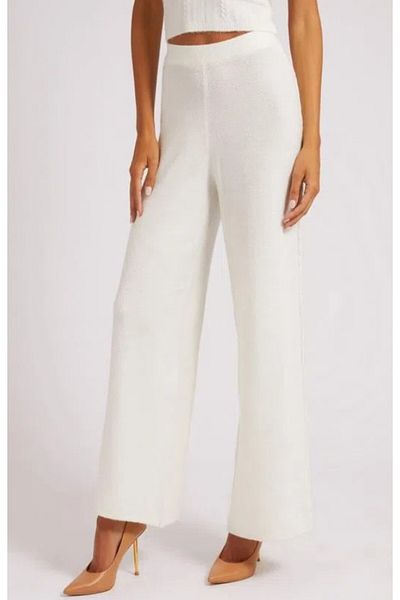 Guess ES TERESA CABLE WIDE women's trousers white