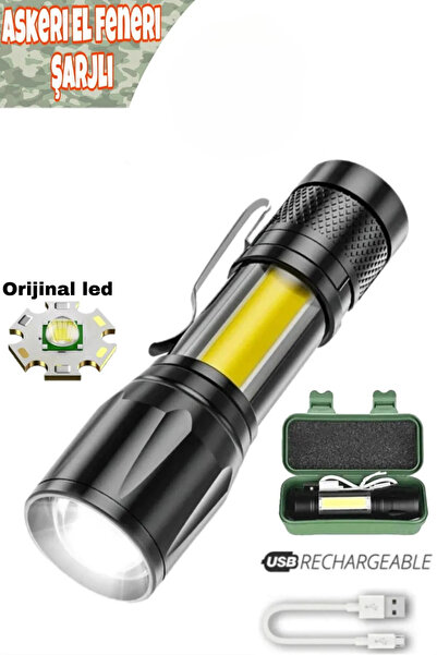 farissu Metal El Feneri Ultra Güçlü Usb Şarjlı 2500 Lumen 5w Cob Led Avcılık Kamp Deprem Çantalık Fener
