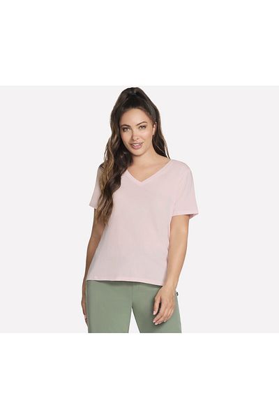 SKECHERS PIMA V-NECK TEE women's t-shirt white