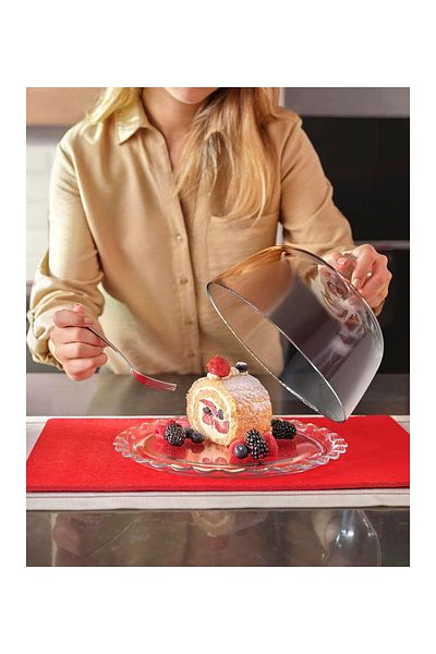 Hanedanev 96874 Patisseria Glass Covered Cake Dish Glass Covered Presentation Plate 18X24 cm