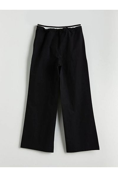 LC Waikiki Pantaloni de damă LCW Modest Black cu talie elastică cu picioare largi