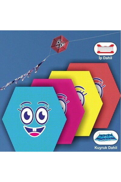 GÜLEN UÇURTMA Gülen Uçurtma Naylon Altıgen Figürlü Uçurtma 73x73 Cm (İp Hediyeli)