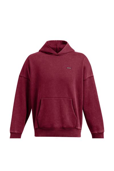 Under Armour UA Icon HWT Flc Wash OS Hood Mens Burgundy Sweatshirt