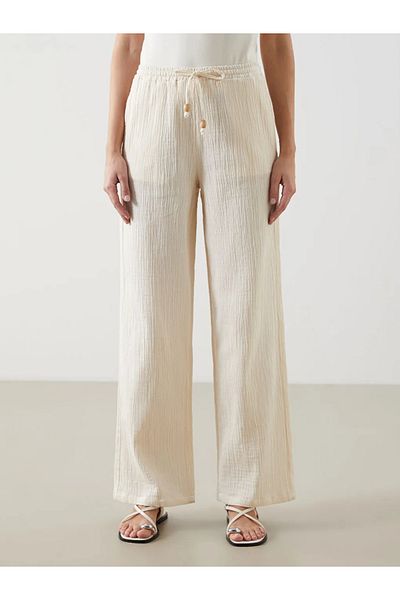 LC Waikiki Lcw Vision Beige Women's Elastic Waist Textured Trousers