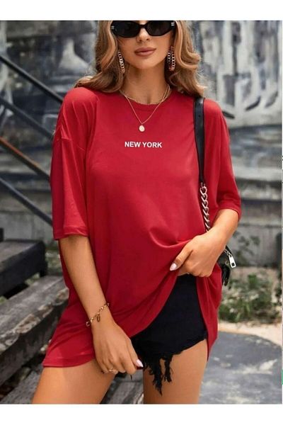 woonkey Women's Oversized Printed Crew Neck Tee