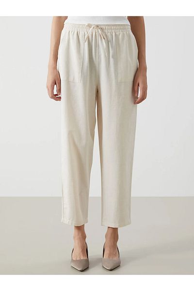 LC Waikiki Lcw Vision Beige Women's Linen Blended Pants with Elastic Waist