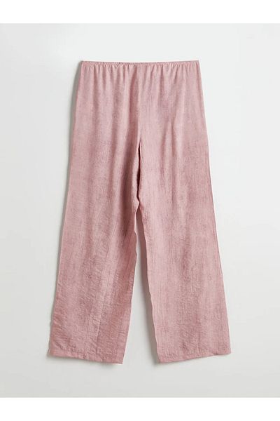 LC Waikiki LCW Modest Pink Women's Linen-Look Pants with Elastic Waistband