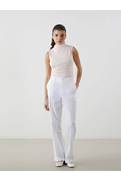 LC Waikiki Lcw Vision Ecru Linen Blended Women's Pleated Trousers