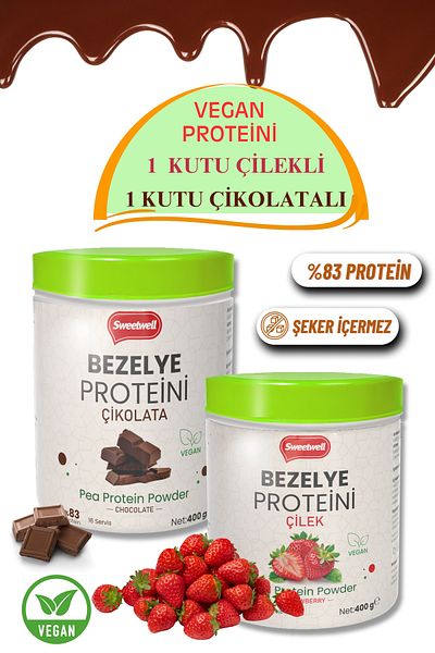 Sweetwell Chocolate 400g + Strawberry 400g Vegan Pea Protein Powder - 83% Protein Pae Protein