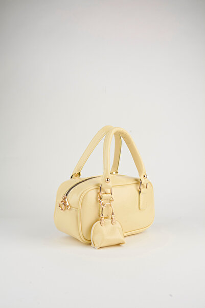 Vivaq Women's Tulip Yellow Bag Charm Detailed Patent Leather Zipper Closure Handbag and Shoulder Bag