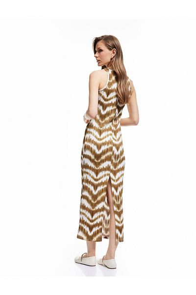 Koton Bürümcük Fabric Tie Dye Print Crew Neck Sleeveless Long Bodycon Pencil Dress