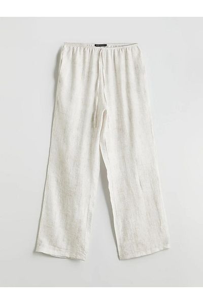 LC Waikiki Lcw modest ecru elastic waist linen look women's pants