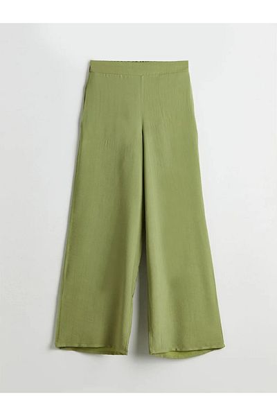 LC Waikiki Lcwaikiki classic green elastic waist wide leg women's pants