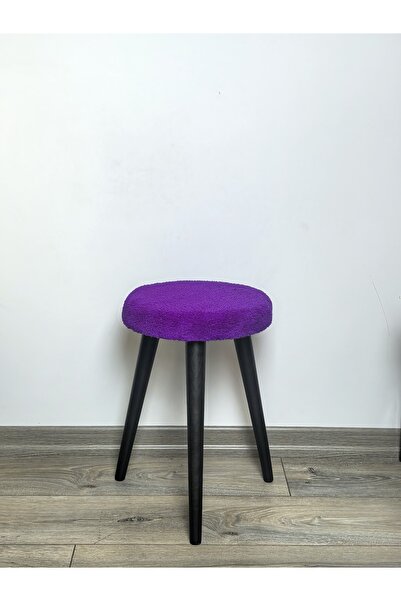 decosense Cozy Peluş Puf Dekoratif Ahşap 3 Siyah Ayaklı Tabure Şık Konforlu Y...